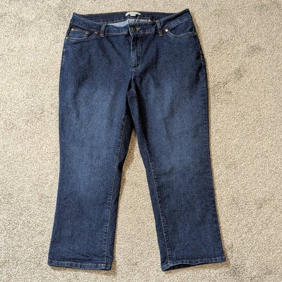 WOMAN WITHIN Blue Stretch Denim Mid-Rise Cropped Jeans; Size 12W Petite - Picture 1 of 4